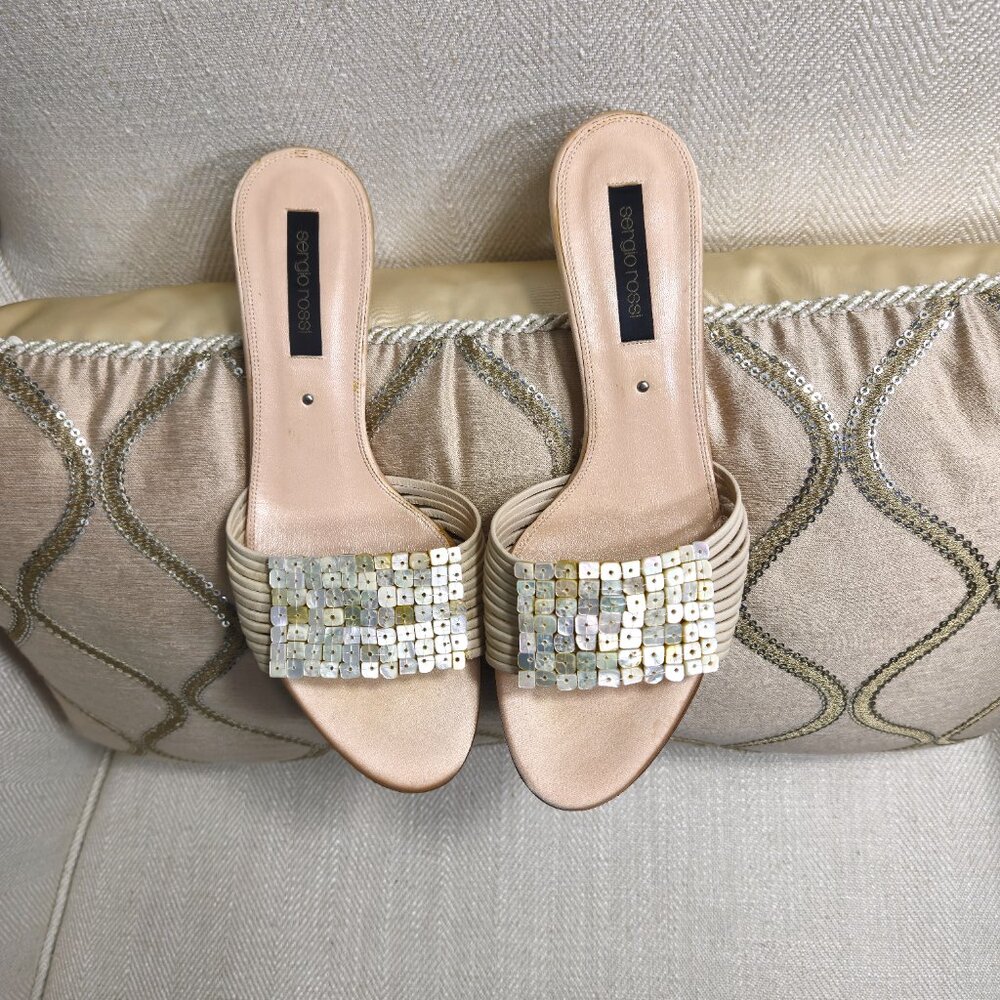 SERGIO ROSSI Shell-Embellished Leather Sandals - Picture 2 of 10